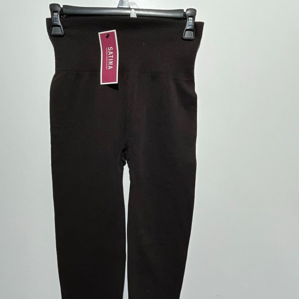 SATINA Women's Black High Waist Stretch Shaping Leggings One Size NWT